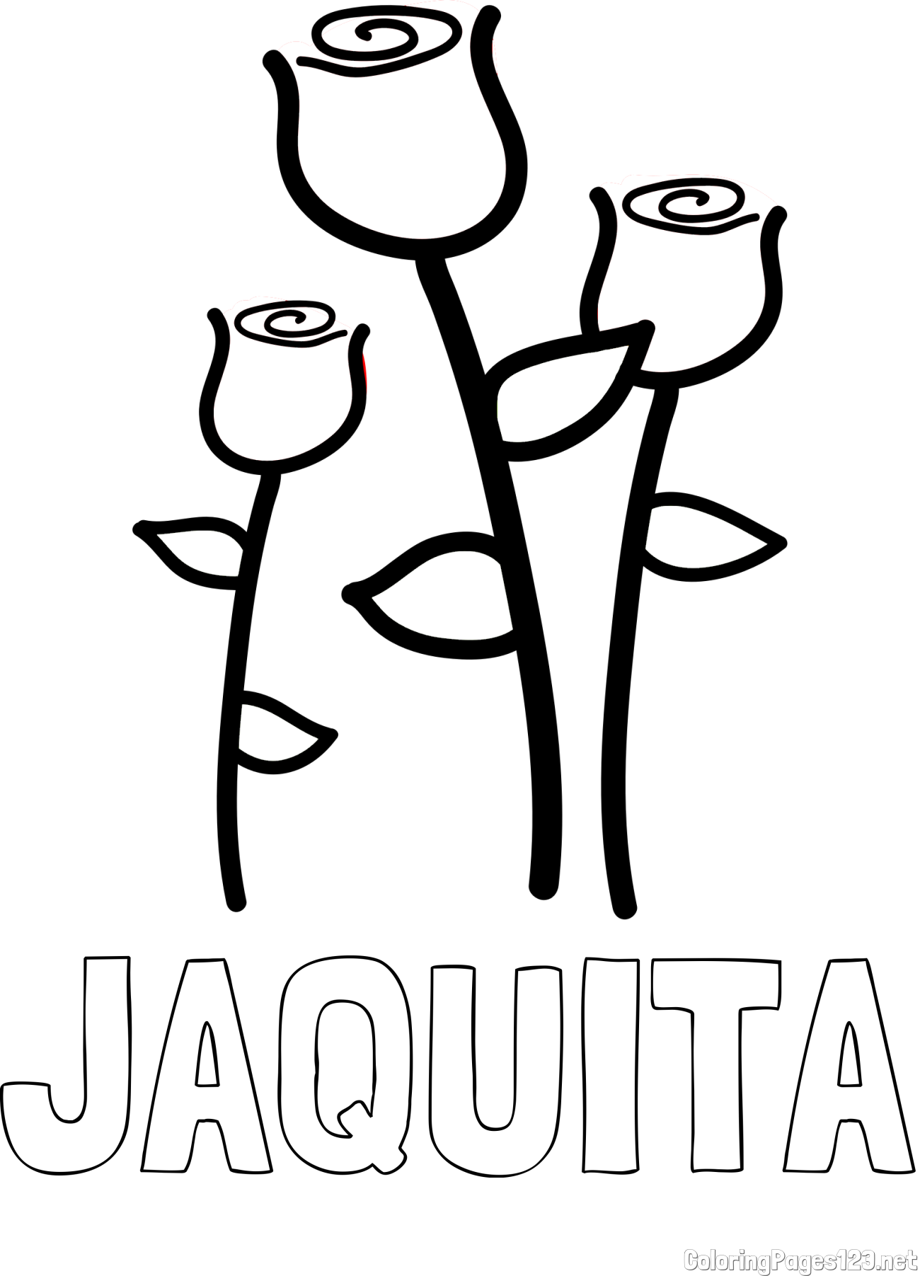 JAQUITA Coloring Page alongside Three Roses Coloring Page