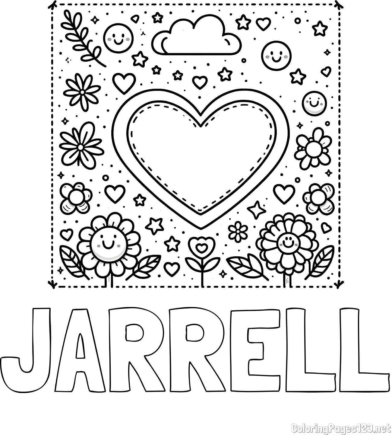 JARRELL Coloring Page and Free Printable Coloring Page of Heart and Flowers