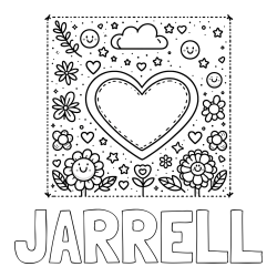 Online Created Coloring Page - JARRELL Coloring Page and Free Printable Coloring Page of Heart and Flowers