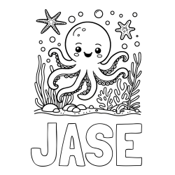 Online Created Coloring Page - JASE Coloring Page and Coloring Page of a Cute Octopus in the Ocean