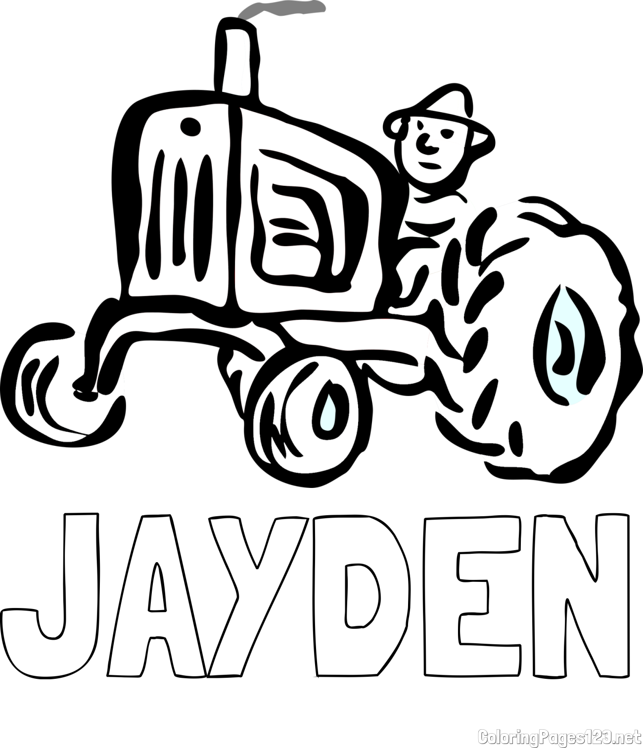 JAYDEN Coloring Page and Tractor Coloring Page