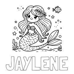 Online Created Coloring Page - JAYLENE Coloring Page and Coloring Page of a Cute Mermaid in the Sea