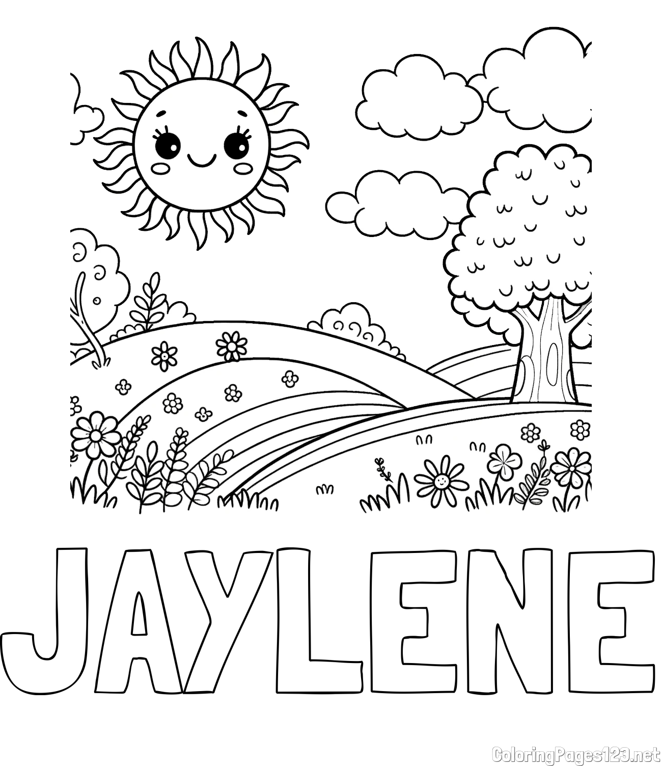 JAYLENE Coloring Page and Sunny Nature Coloring Page