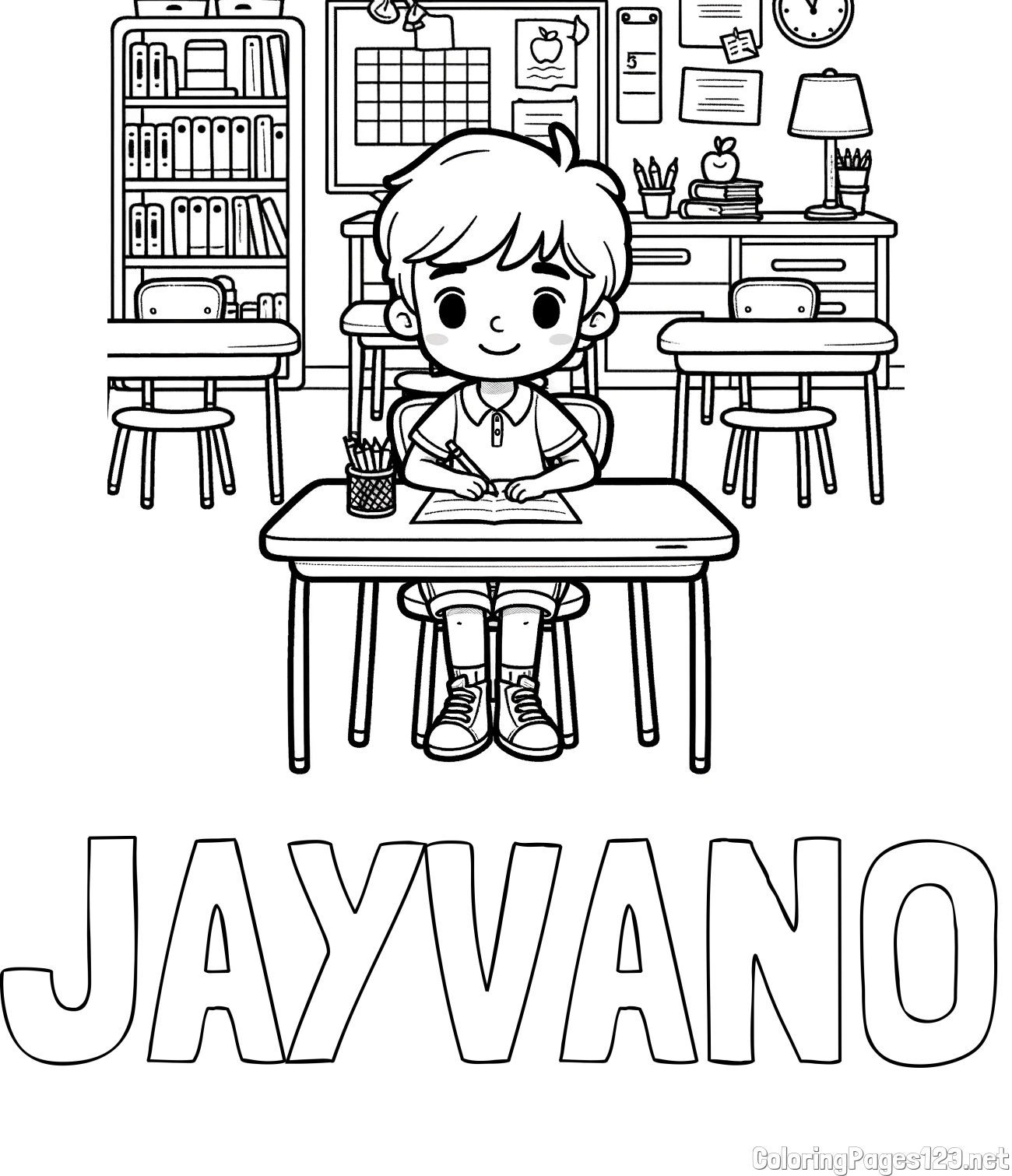 JAYVANO Coloring Page and Cute Student in Class Coloring Page
