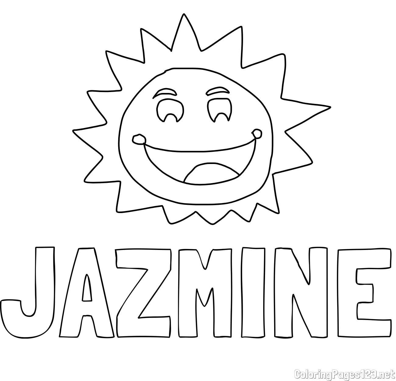 JAZMINE Coloring Page and Coloring Page of a Cute Smiling Sun