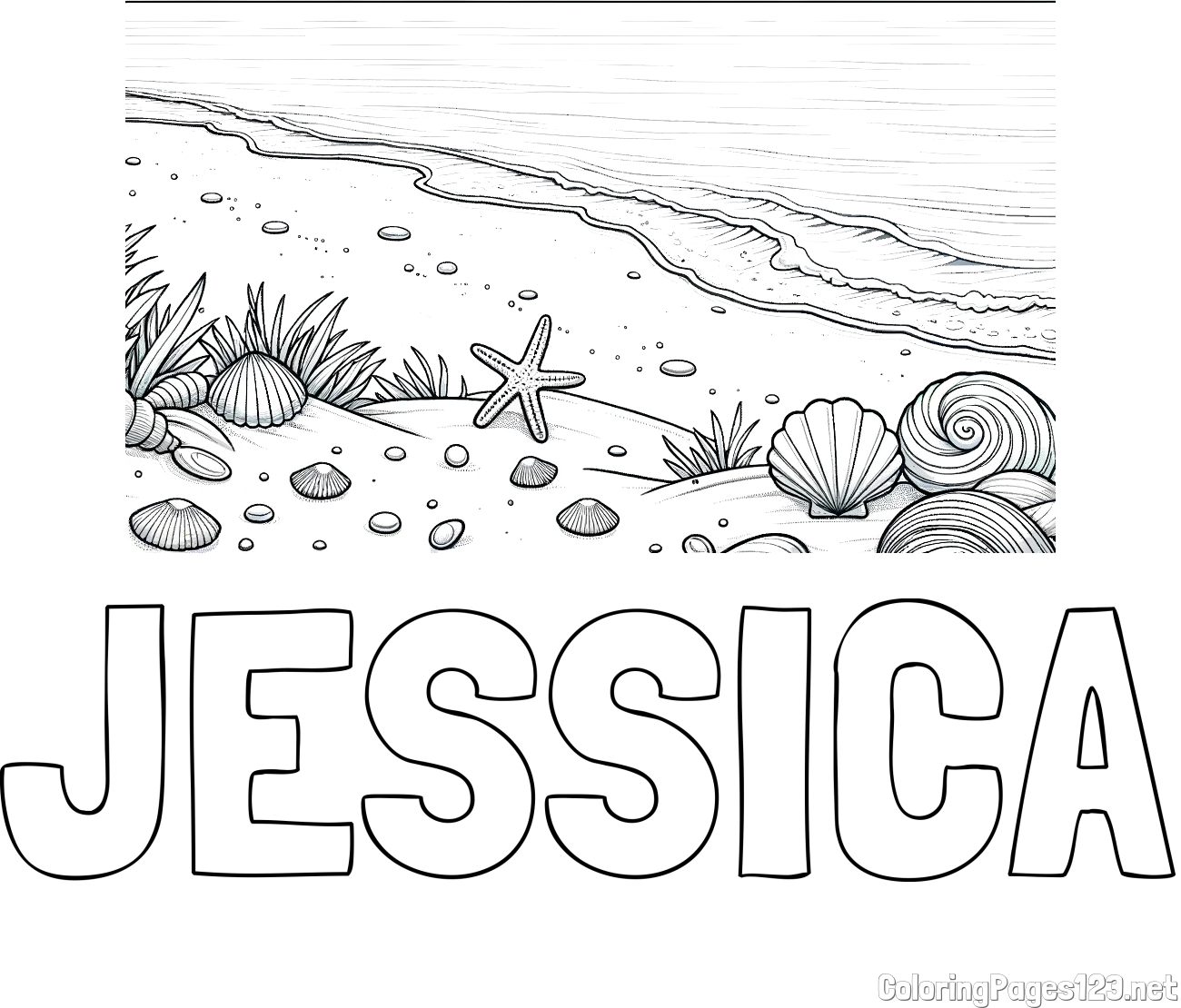JESSICA Coloring Page and Beautiful Seashore Coloring Page