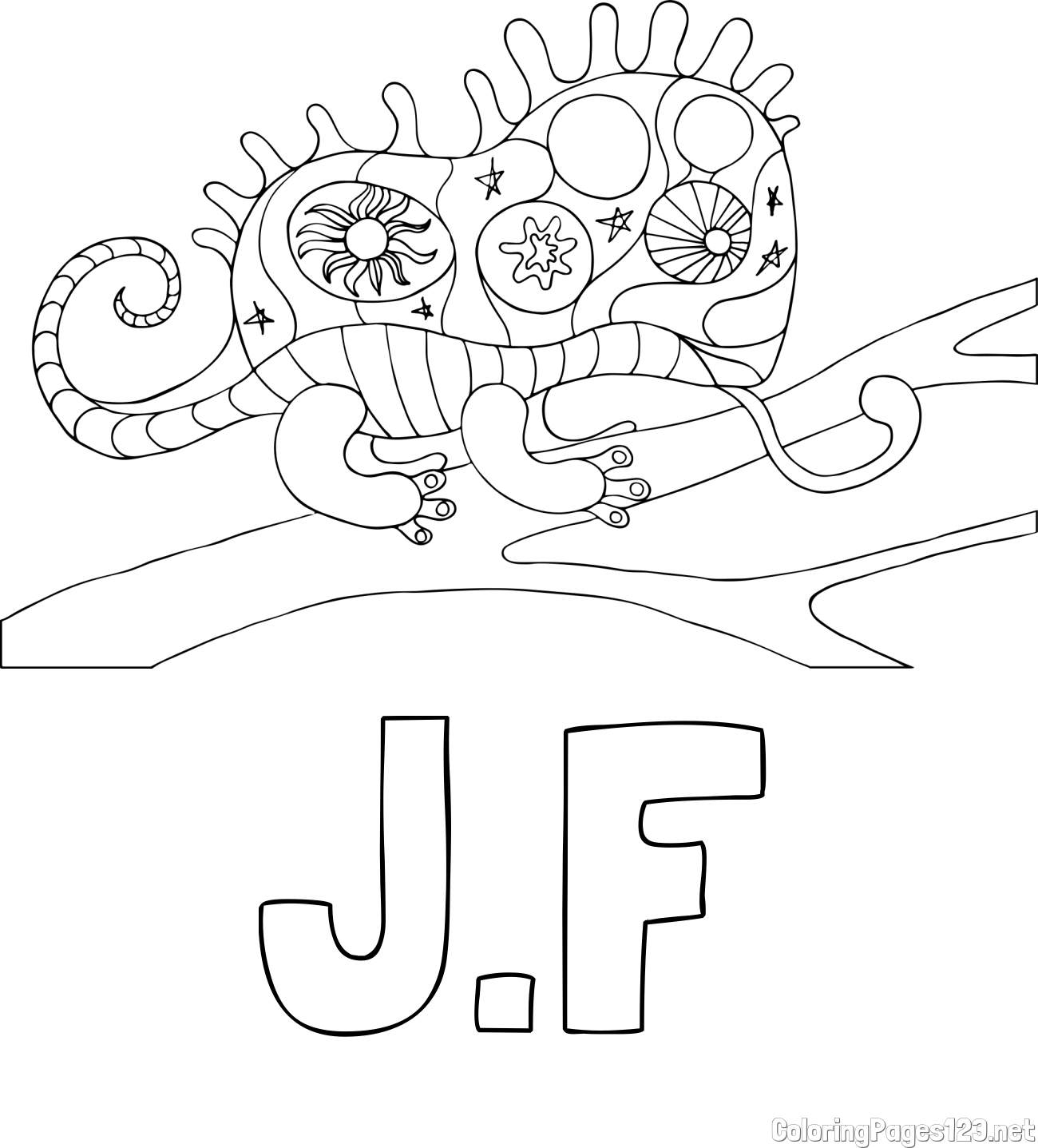 J.F Coloring Page and Chameleon Mandala Coloring Page