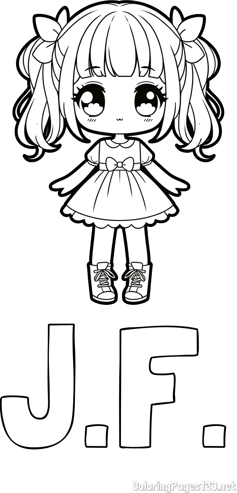 J.F. Coloring Page and Coloring Page of a Cute Anime Girl