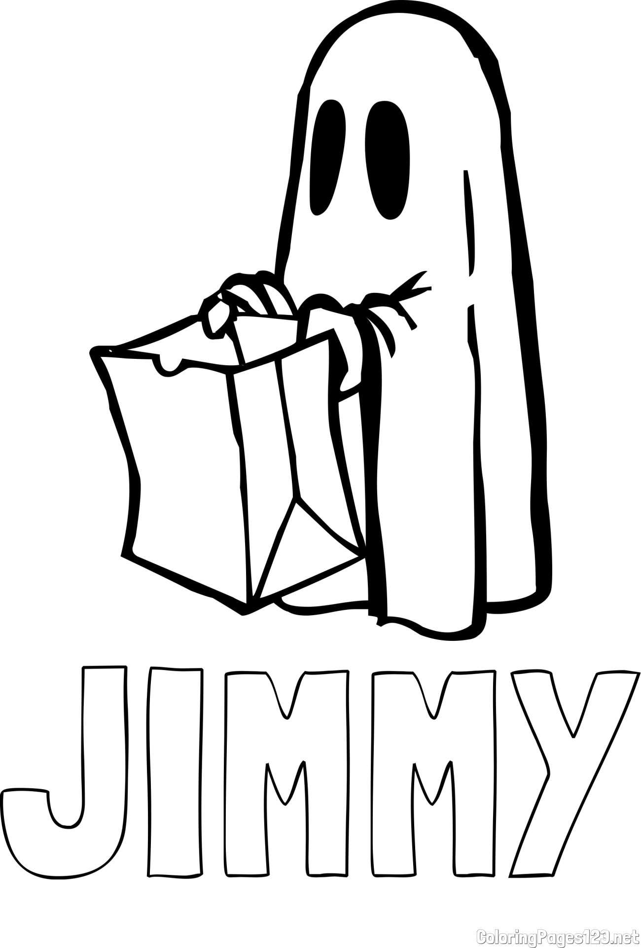 JIMMY Coloring Page alongside Ghost with a Candy Bag Coloring Page