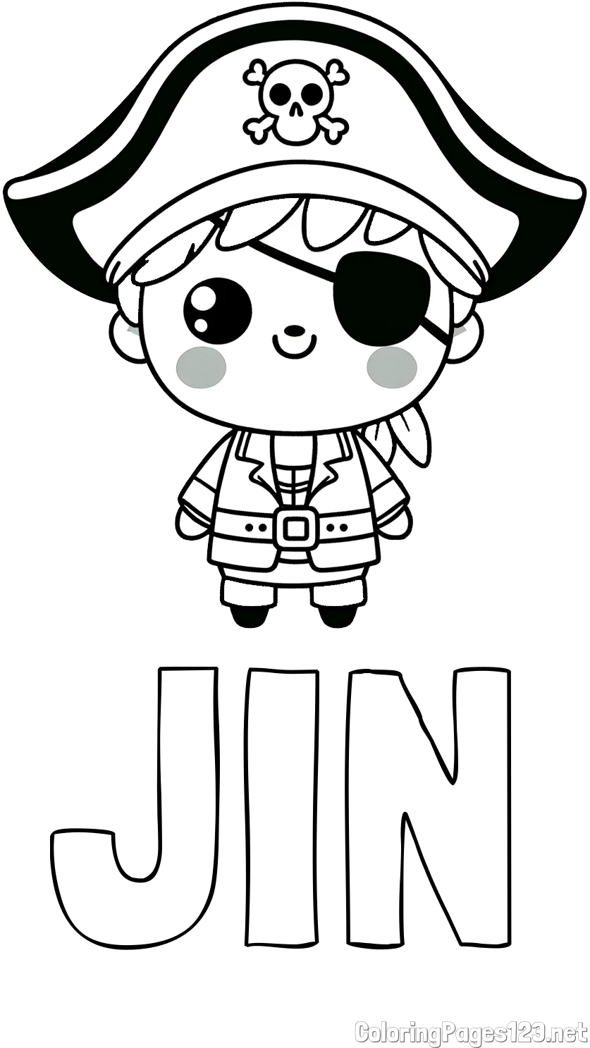 JIN Coloring Page and Easy Pirate Coloring Page for Kids