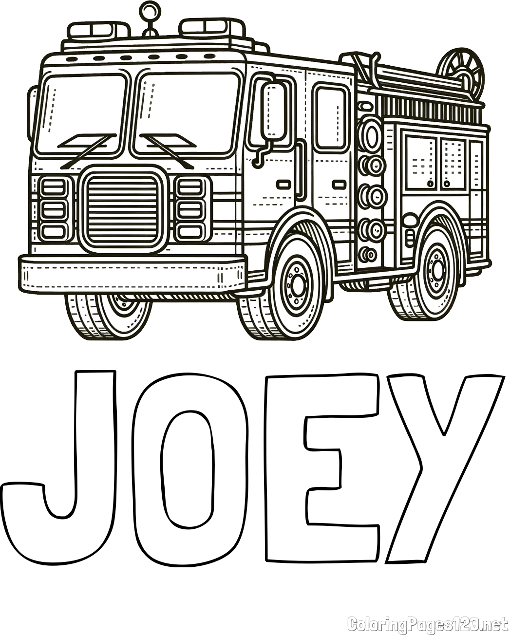 JOEY Coloring Page and Free Coloring Page of a Big Fire Truck