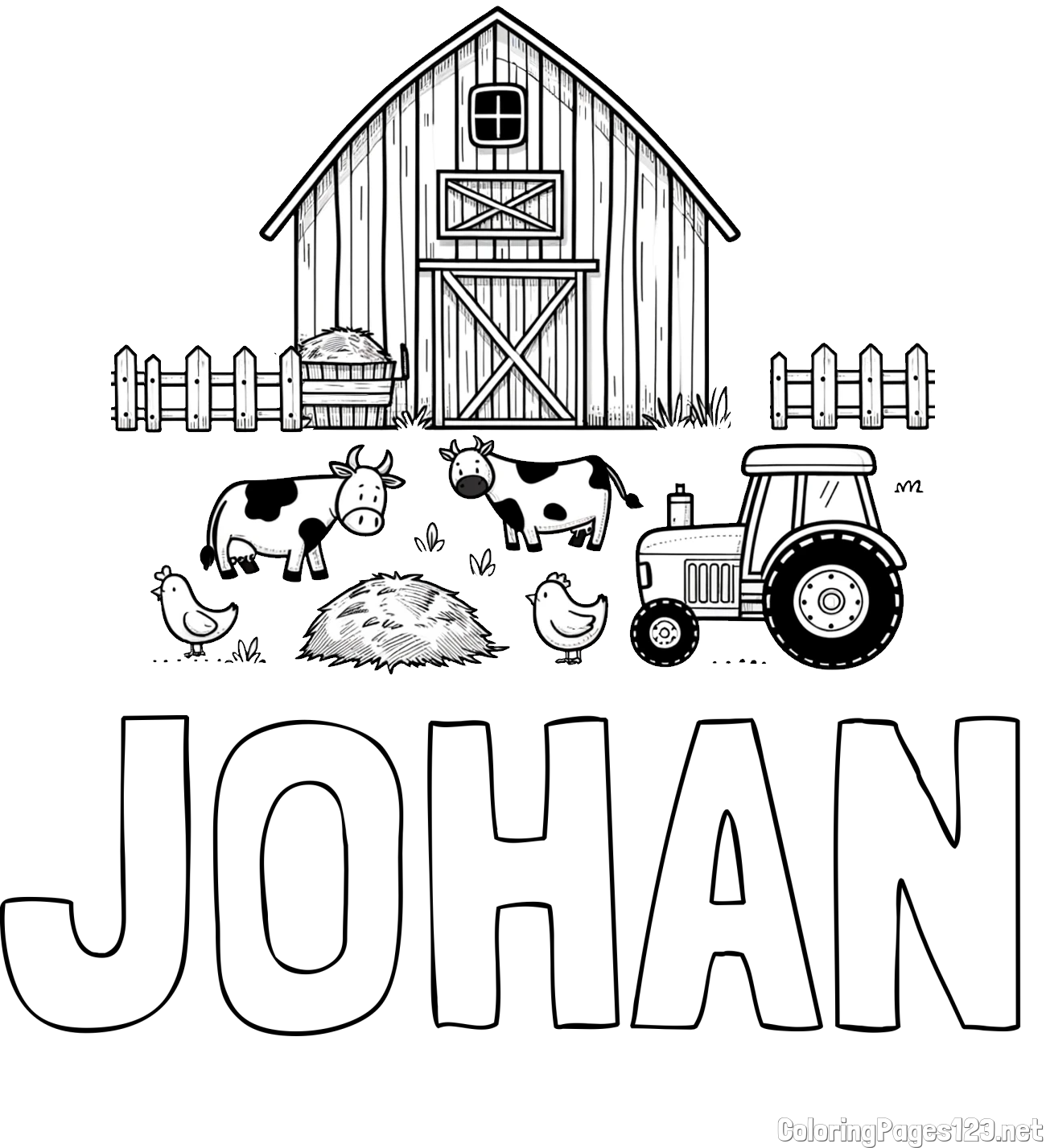 JOHAN Coloring Page and Kids Farm Coloring Page
