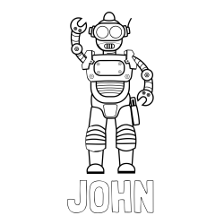 Online Created Coloring Page - JOHN Coloring Page alongside Waving and Standing Robot Coloring Page