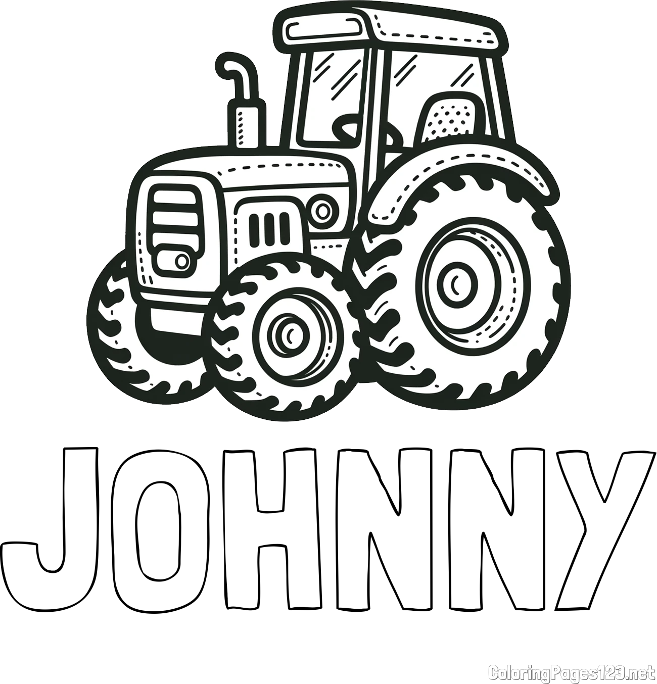 JOHNNY Coloring Page and Beautiful Tractor Coloring Page
