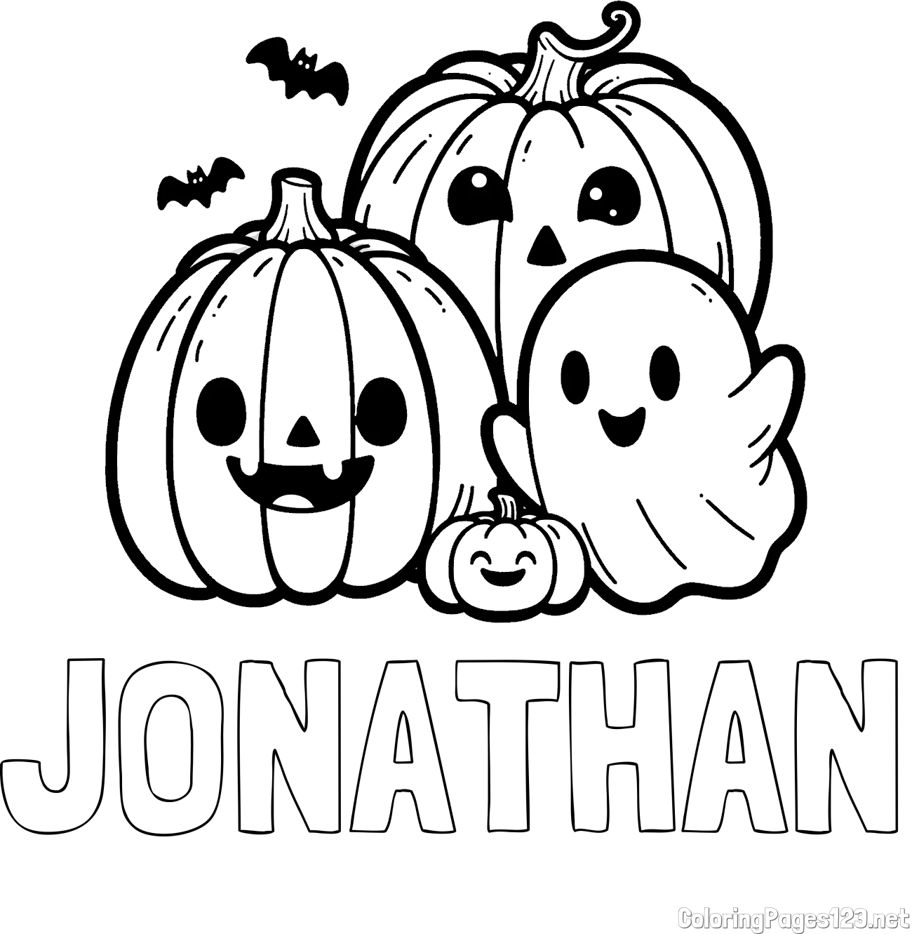 JONATHAN Coloring Page and Halloween Pumpkin and Ghost Coloring Page