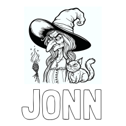 Online Created Coloring Page - JONN Coloring Page and Coloring Page of an Evil Old Witch and a Cat