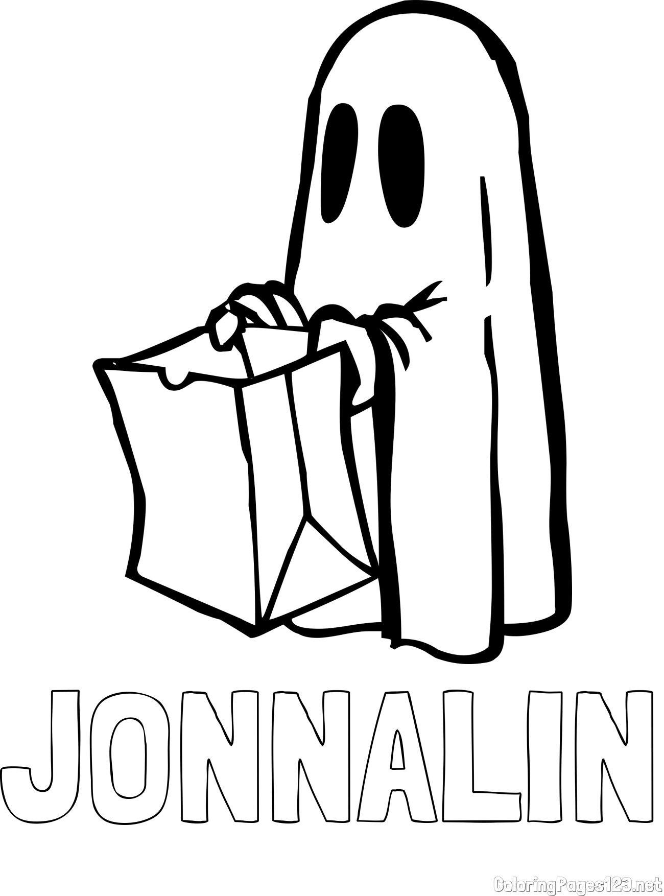 JONNALIN Coloring Page and Ghost with a Candy Bag Coloring Page
