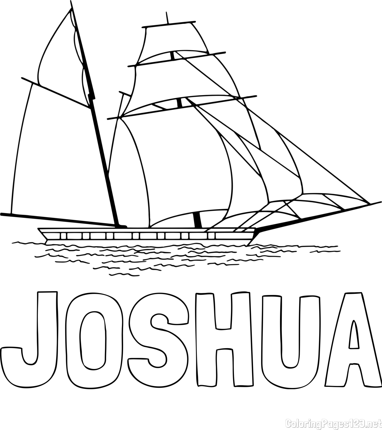 JOSHUA Coloring Page alongside Sailing Ship Coloring Page