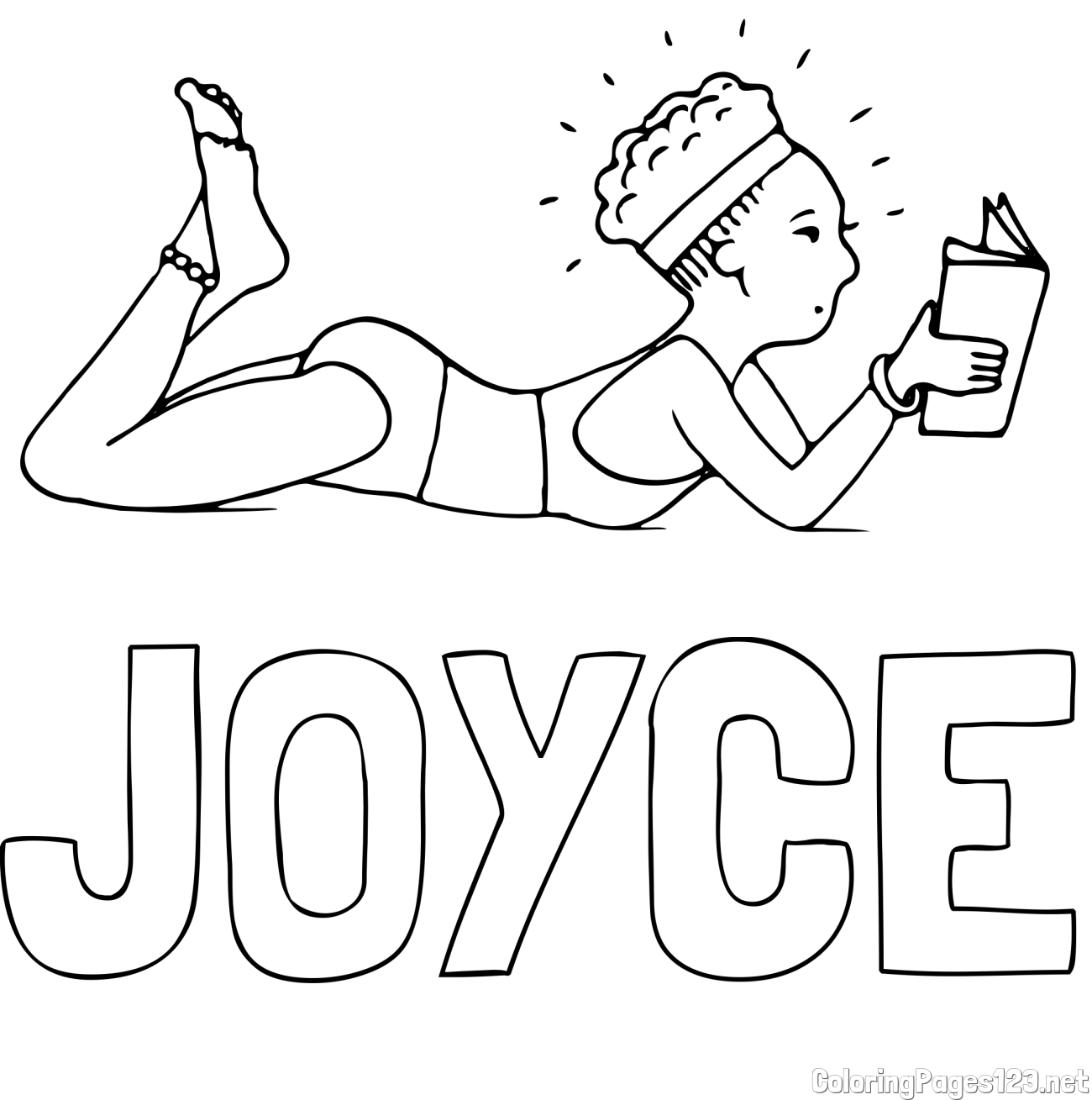 JOYCE Coloring Page and Girl Reading a Book on the Beach Coloring Page
