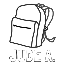 Online Created Coloring Page - JUDE A. Coloring Page and School Backpack Coloring Page