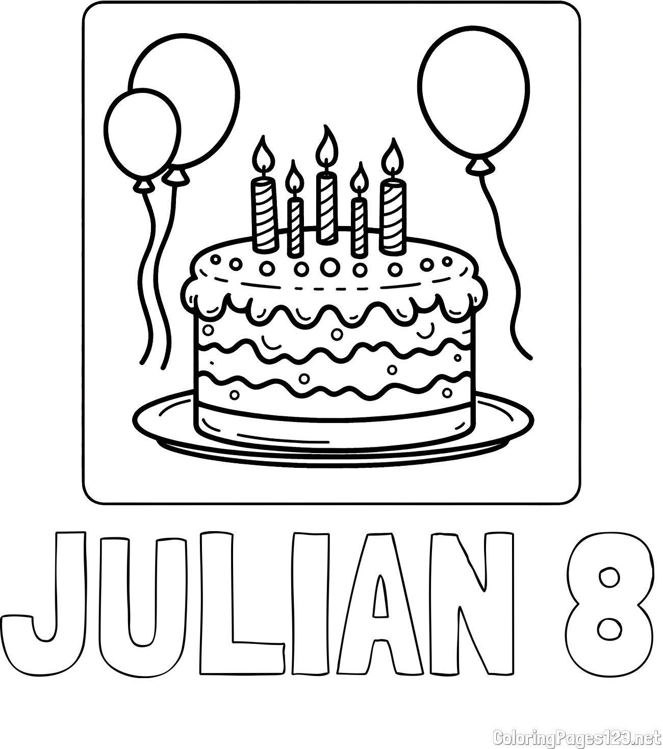 JULIAN 8 Coloring Page and 5th Birthday Cake Coloring Page