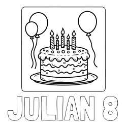 Online Created Coloring Page - JULIAN 8 Coloring Page and 5th Birthday Cake Coloring Page