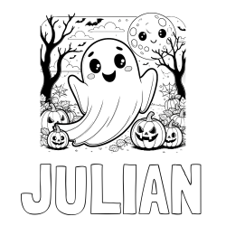 Online Created Coloring Page - JULIAN Coloring Page and Halloween Coloring Page of a Ghost with Pumpkins