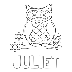 JULIET Coloring Page alongside Owl on a Branch Coloring Page