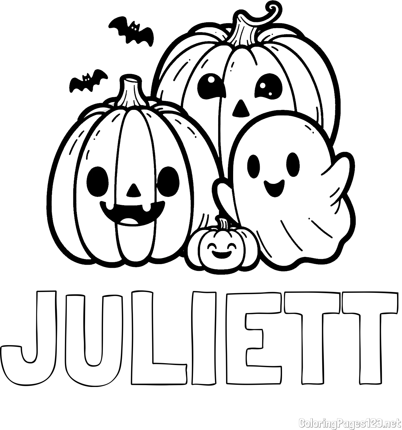JULIETT Coloring Page and Halloween Pumpkin and Ghost Coloring Page