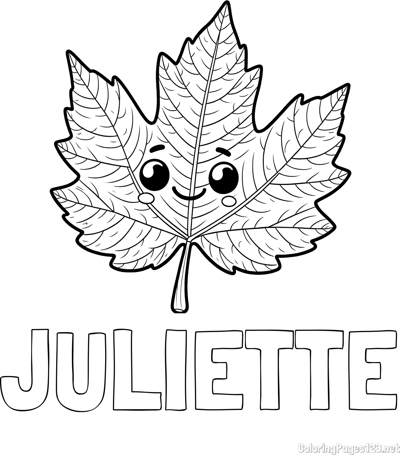 JULIETTE Coloring Page and Smiling Leaf Coloring Page for Kids