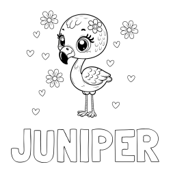 Online Created Coloring Page - JUNIPER Coloring Page and Coloring Page of a Cute Flamingo with Flowers
