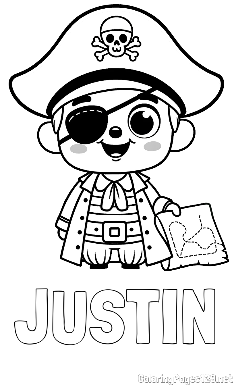 JUSTIN Coloring Page and Cute Pirate Coloring Page