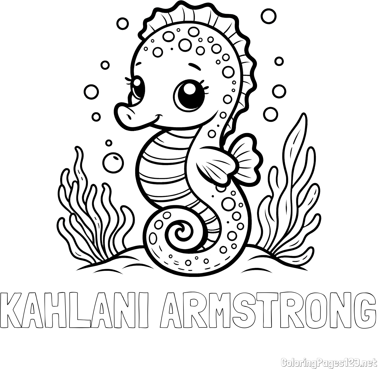 KAHLANI ARMSTRONG Coloring Page and Cute Seahorse Coloring Page