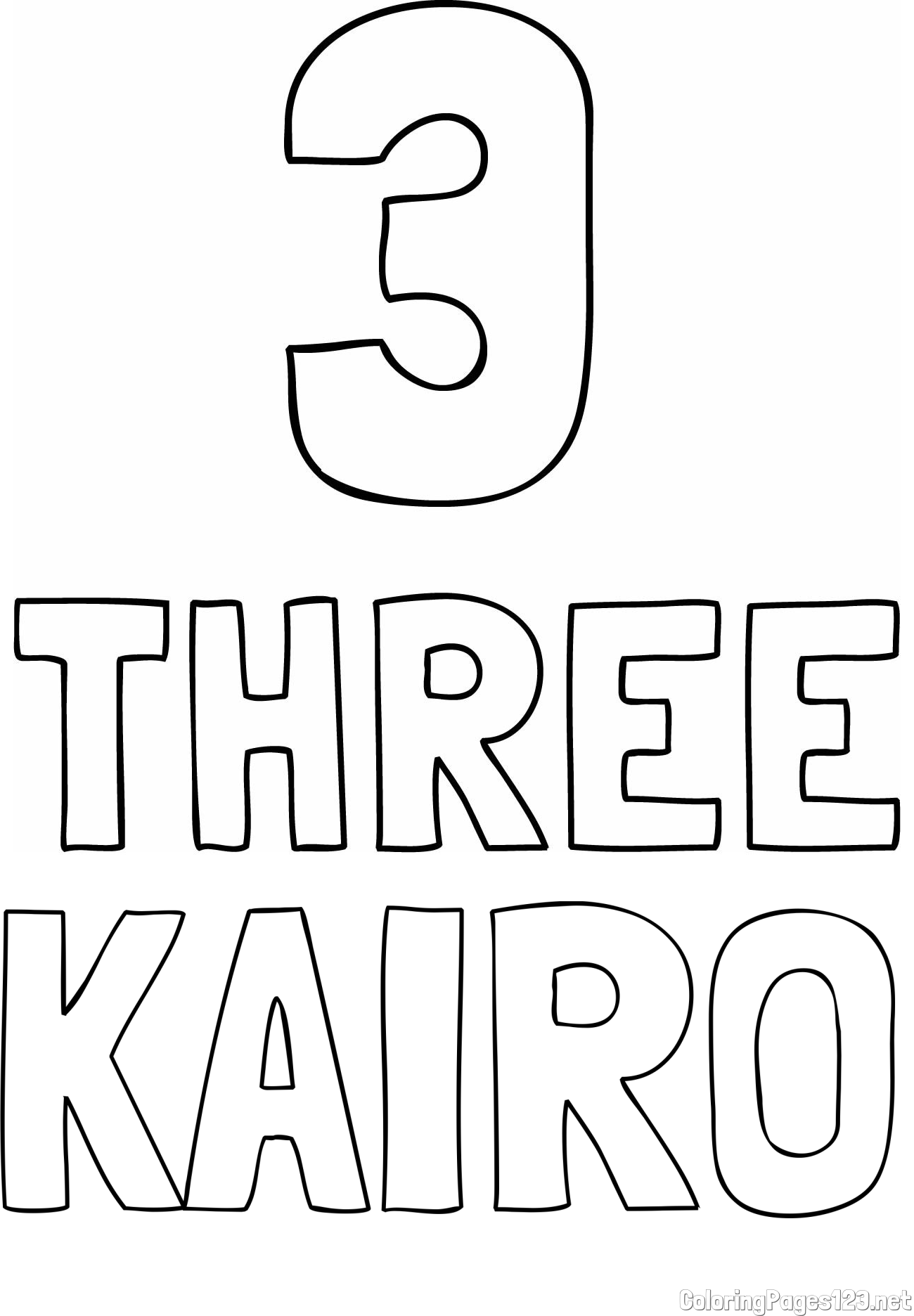 KAIRO Coloring Page and Coloring of the Number Three (3) with the Written Name