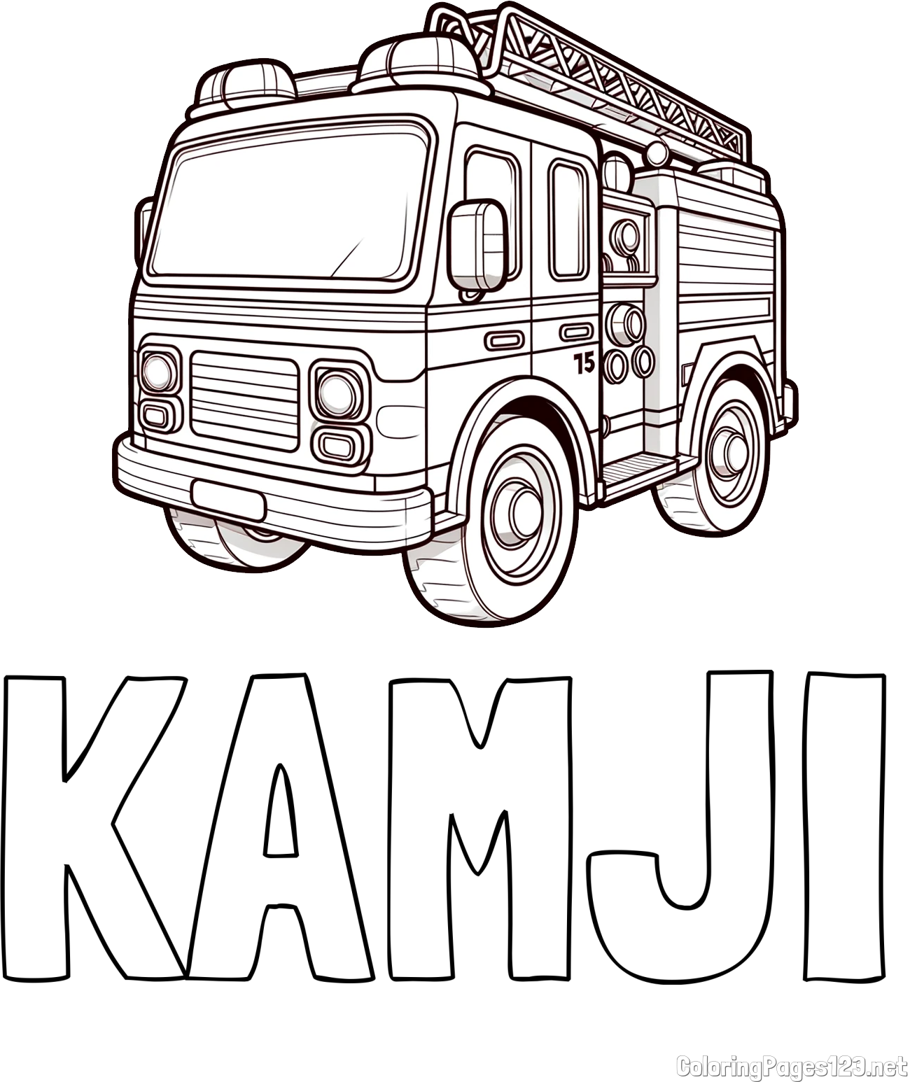 KAMJI Coloring Page and Free Coloring Page of a Fire Truck
