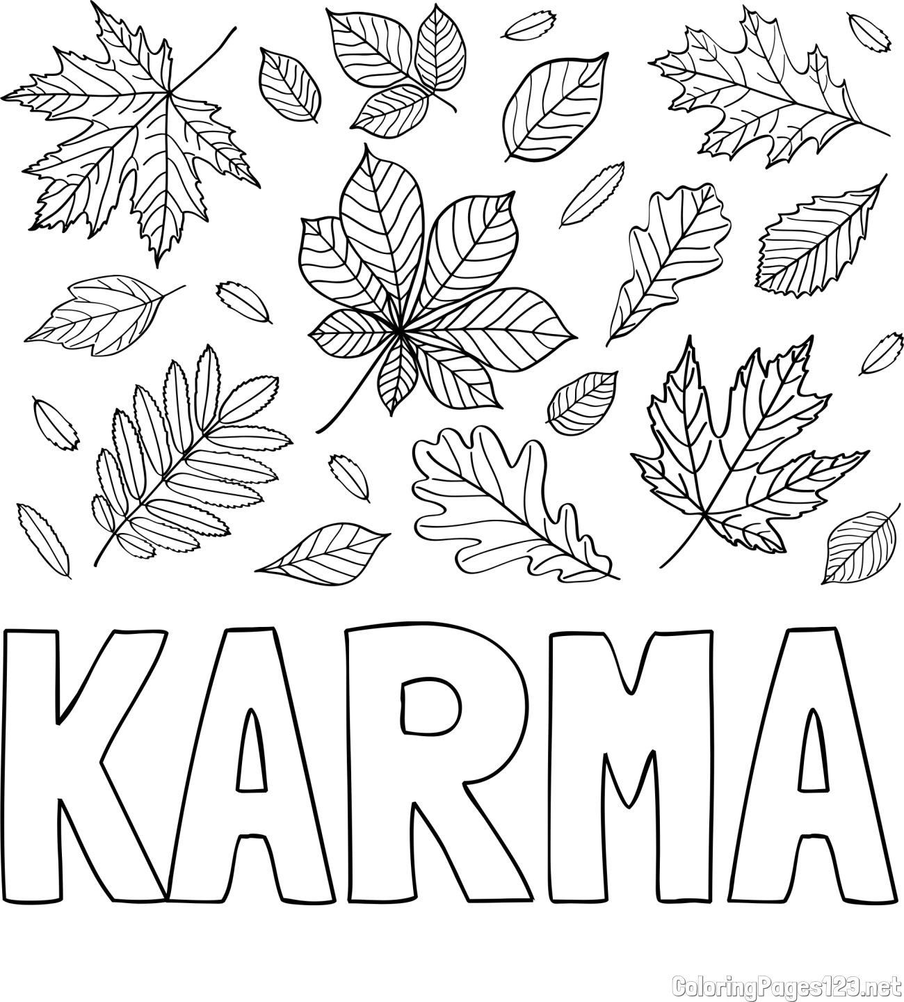 KARMA Coloring Page and Autumn Leaves Coloring Page