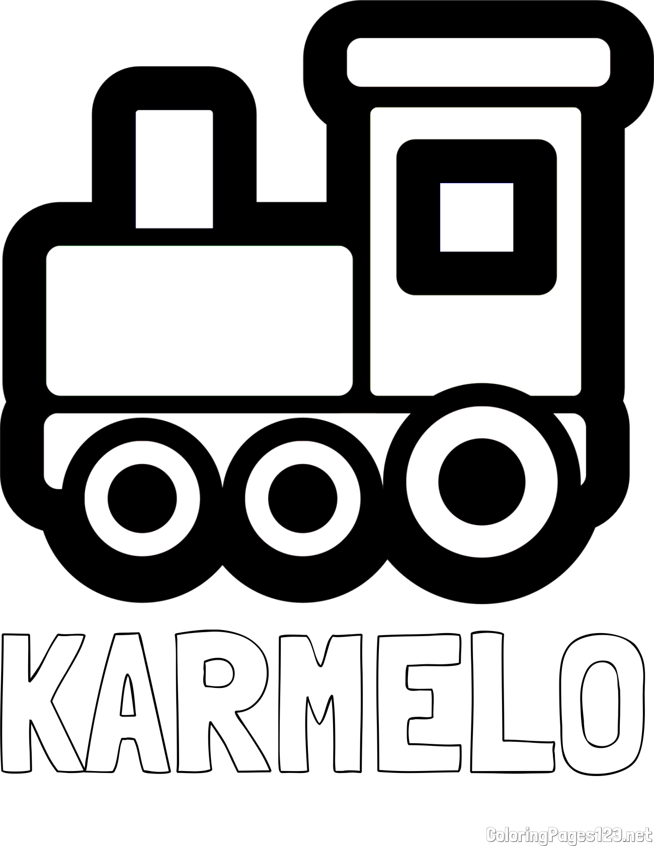 KARMELO Coloring Page and Steam Locomotive Coloring Page for Young Kids
