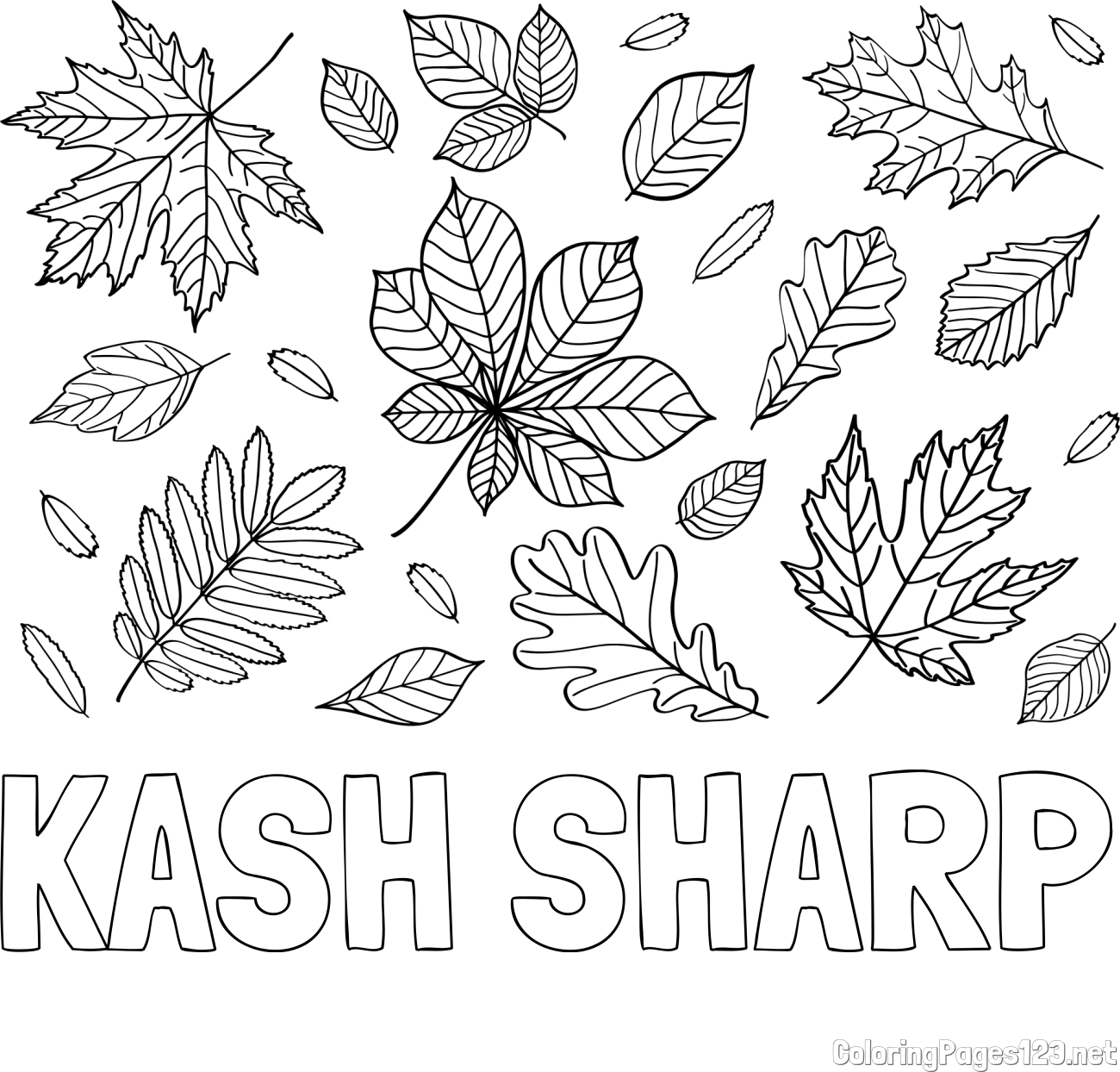 KASH SHARP Coloring Page and Autumn Leaves Coloring Page