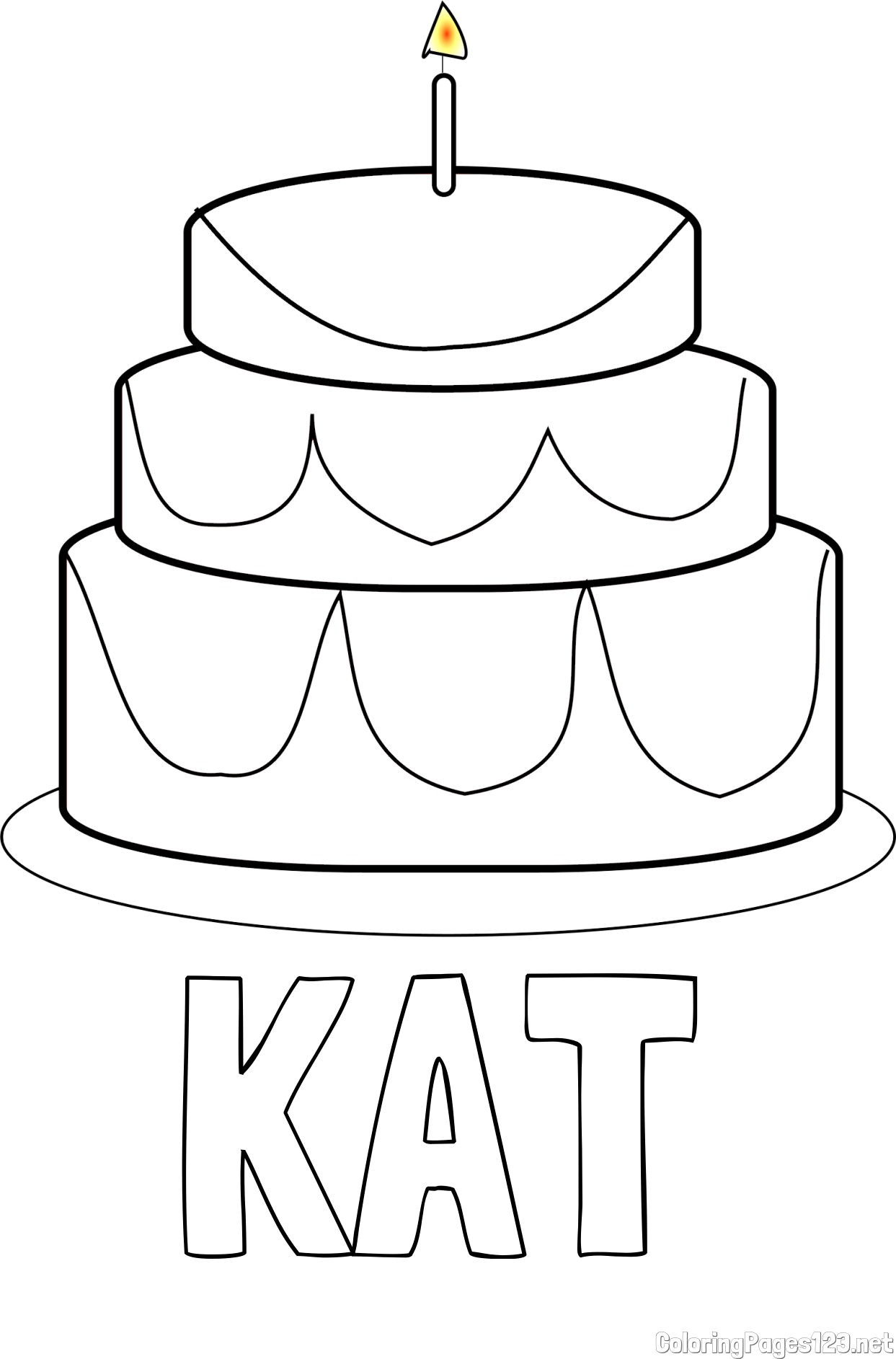 KAT Coloring Page and Big Birthday Cake Coloring Page