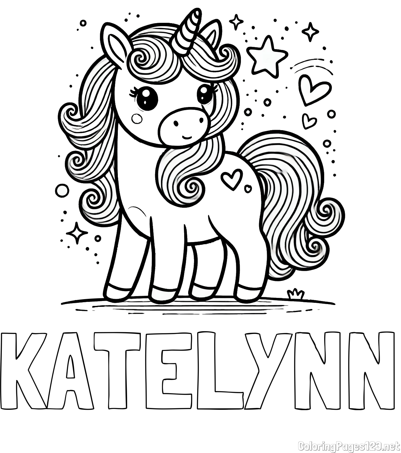 KATELYNN Coloring Page and Cute Unicorn Coloring Page