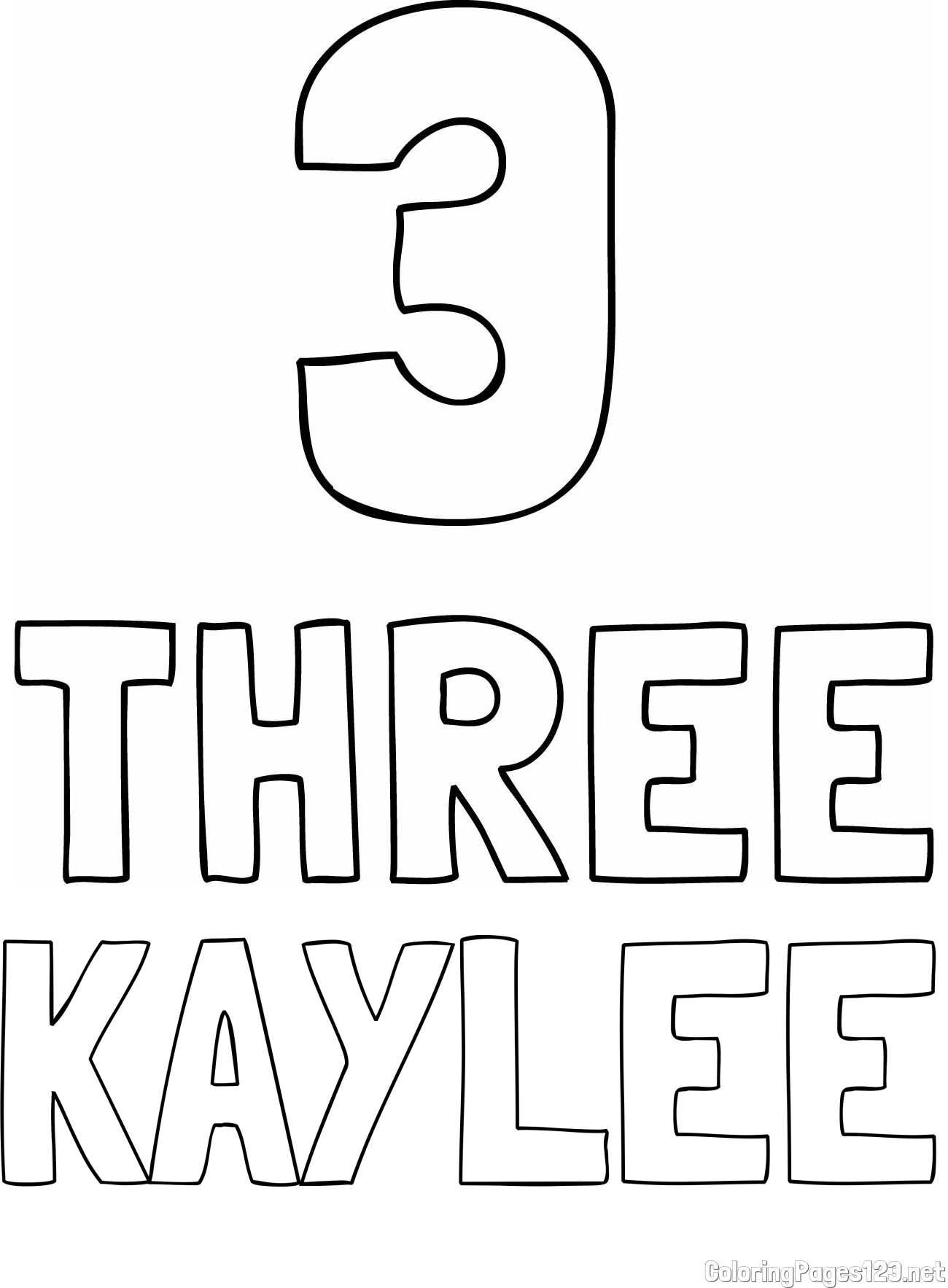 KAYLEE Coloring Page and Coloring of the Number Three (3) with the Written Name