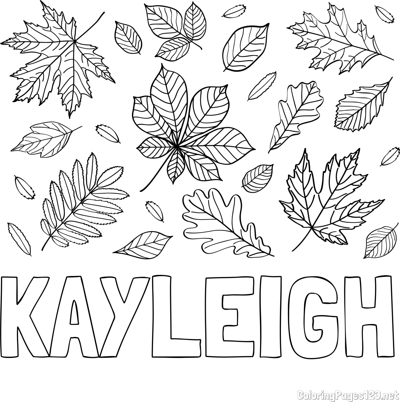 KAYLEIGH Coloring Page and Autumn Leaves Coloring Page