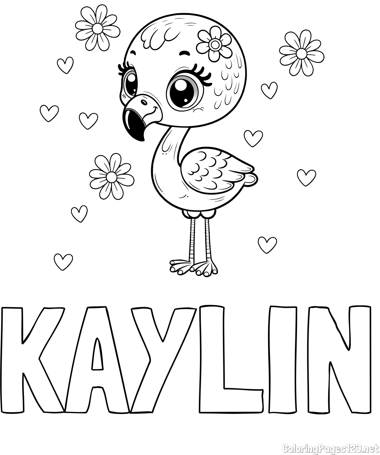 KAYLIN Coloring Page and Coloring Page of a Cute Flamingo with Flowers