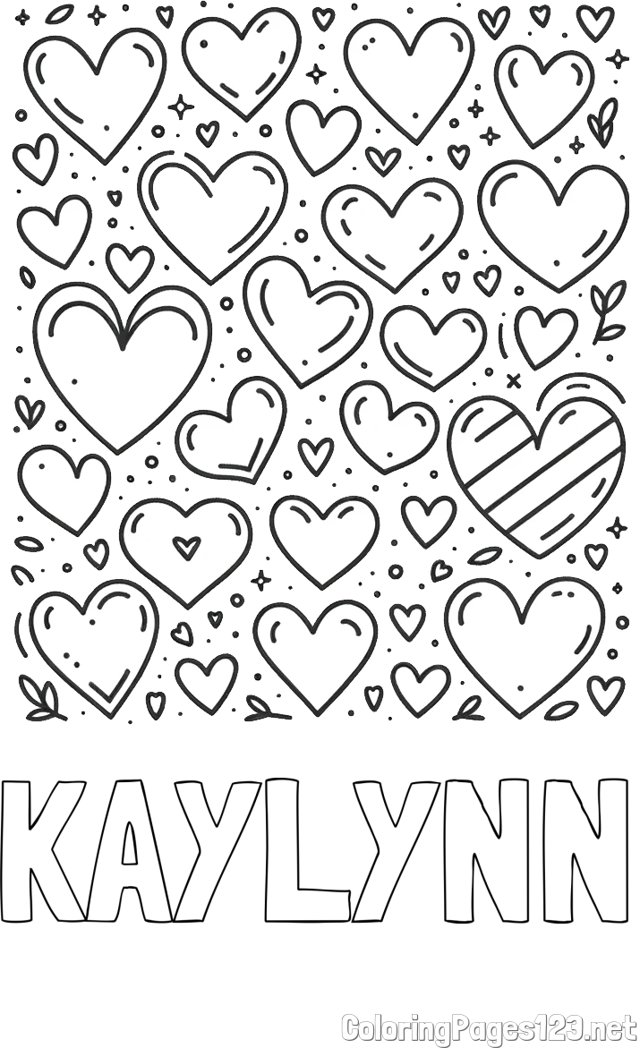 KAYLYNN Coloring Page and Children's Coloring Page of Many Hearts