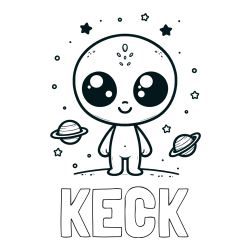Online Created Coloring Page - KECK Coloring Page and Cute Alien Coloring Page - Smiling with Planets and Stars
