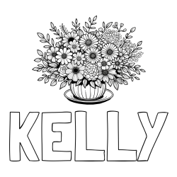 Online Created Coloring Page - KELLY Coloring Page and Beautiful Bouquet of Flowers Coloring Page