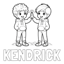 Online Created Coloring Page - KENDRICK Coloring Page and Coloring Page of Two Boys Giving High Five (Best Friends Forever)