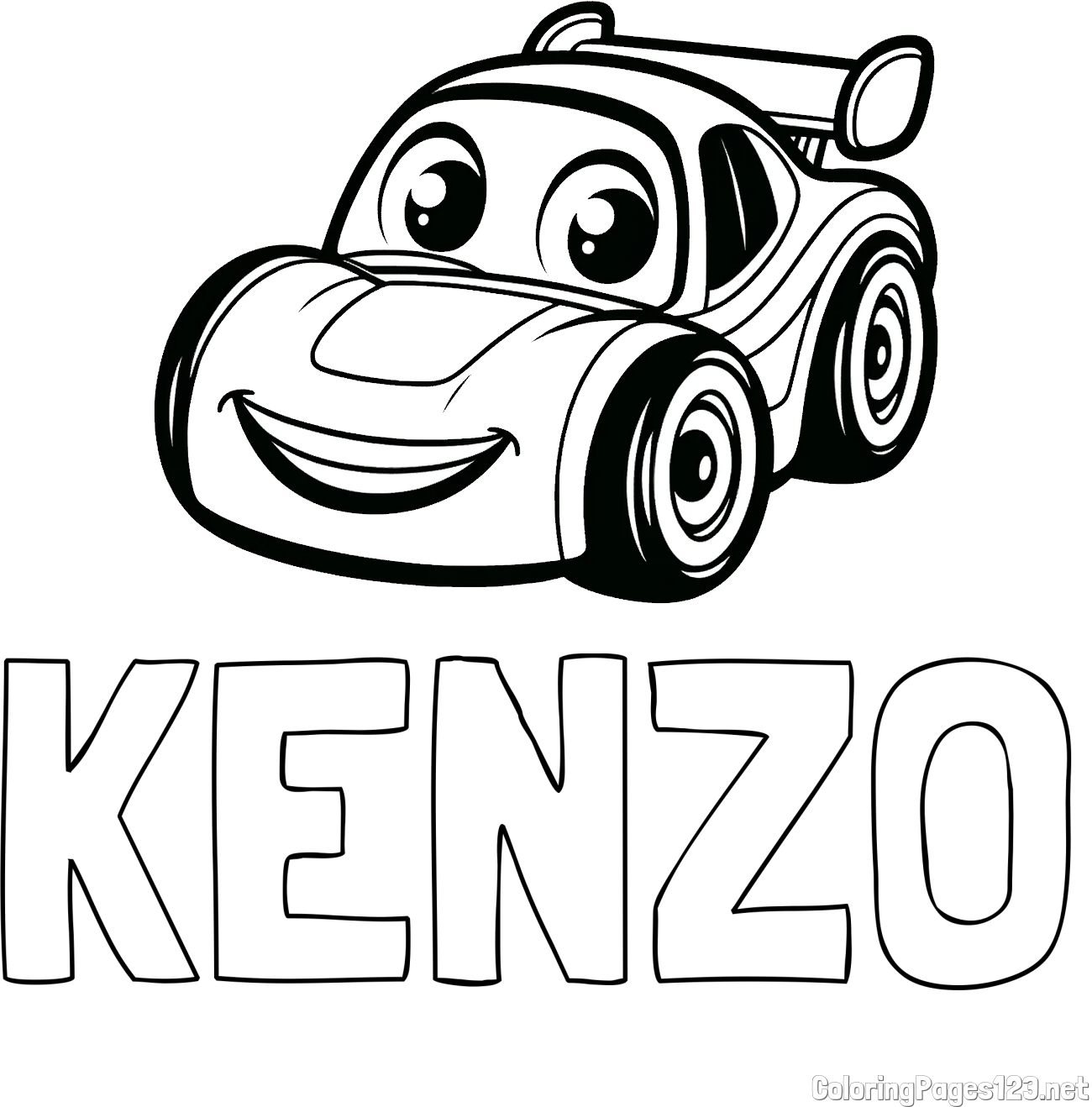 KENZO Coloring Page and Children's Printable Coloring Page of a Racing Car