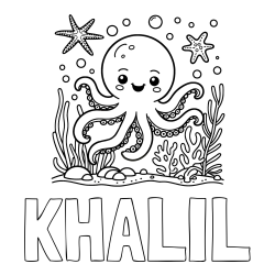 Online Created Coloring Page - KHALIL Coloring Page and Coloring Page of a Cute Octopus in the Ocean