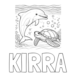 Online Created Coloring Page - KIRRA Coloring Page and Coloring Book of a Cute Dolphin and Its Turtle Friend"